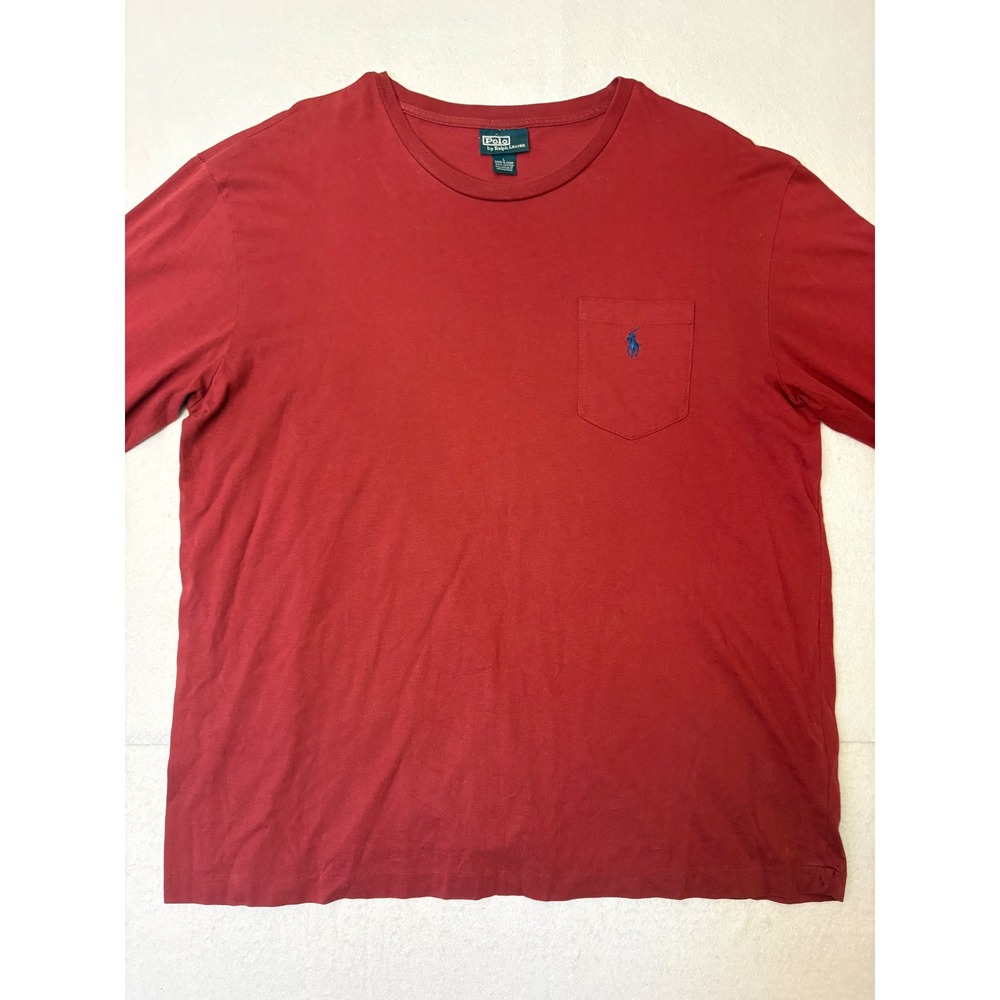 Polo Ralph Lauren Mens Red Long Sleeve Pocket T-Shirt Cotton Crew Neck Large